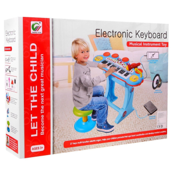 Niebieski zestaw muzyczny Keyboard + Werble + Mikrofon dla dzieci 3+ Światła + Dźwięki 3 oktawy